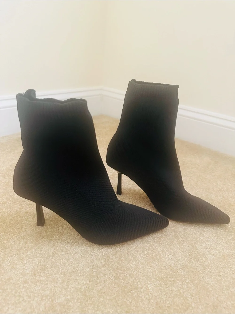 Black Sock Booties Pointed Toe Stiletto Heels